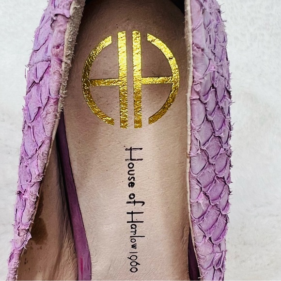 HOUSE OF HARLOW Leather Lilac Purple Peep Toe Python Pearl Pumps Heels S… - Picture 4 of 15